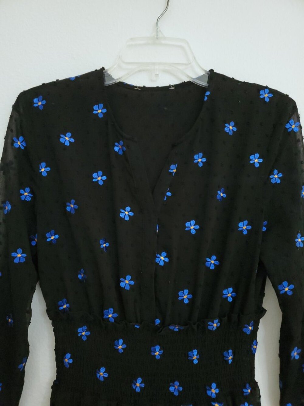 Maje Swiss Dot Floral Blue Daisy Embroidered Chiffon Dress - Picture 7 of 15